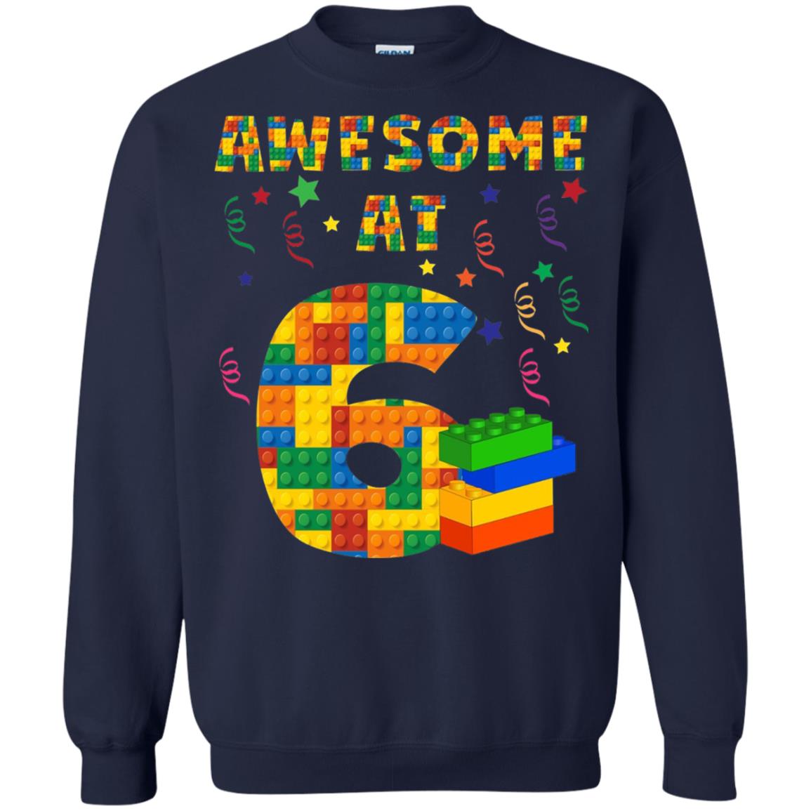 Awesome At 6 Age 6 Six Blocks Bricks Theme Shirt Navy