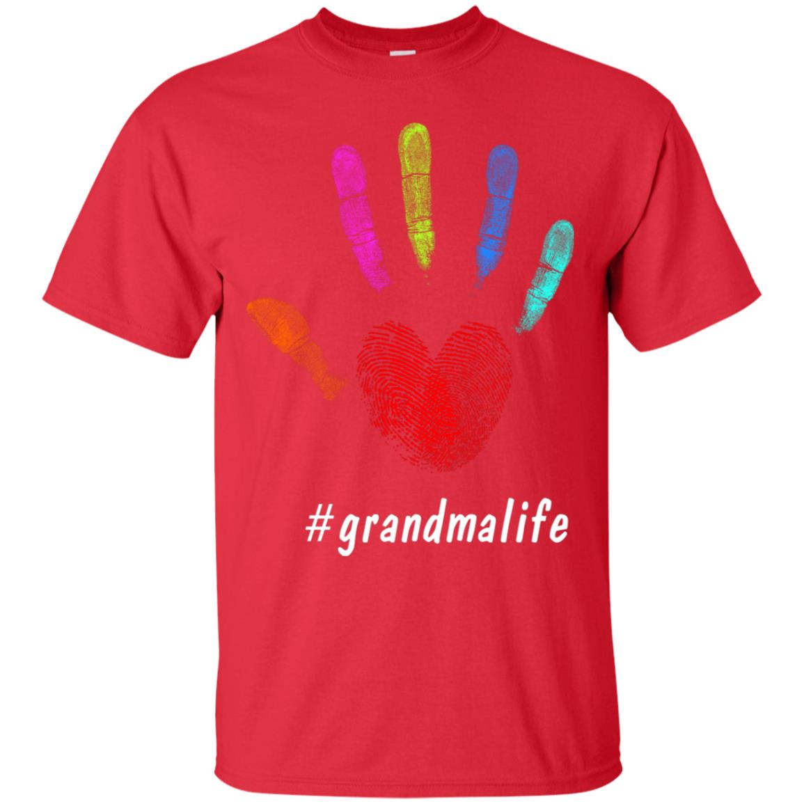 Grandma Life Fingerprint Heart Hand Grandmom Grandmother Shirt Red