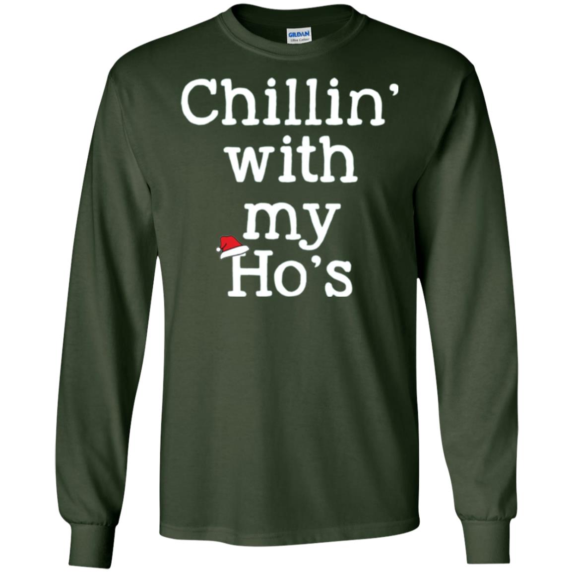 Christmas T-shirt Chillin With My Ho_s Forest Green