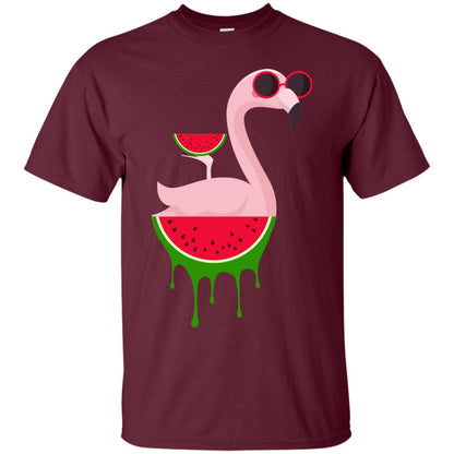 Watermelon Flamingo Funny Summer Melon Fruit Shirt Maroon