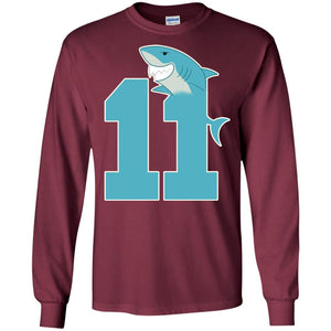 11th Birthday Shark Party ShirtG240 Gildan LS Ultra Cotton T-Shirt