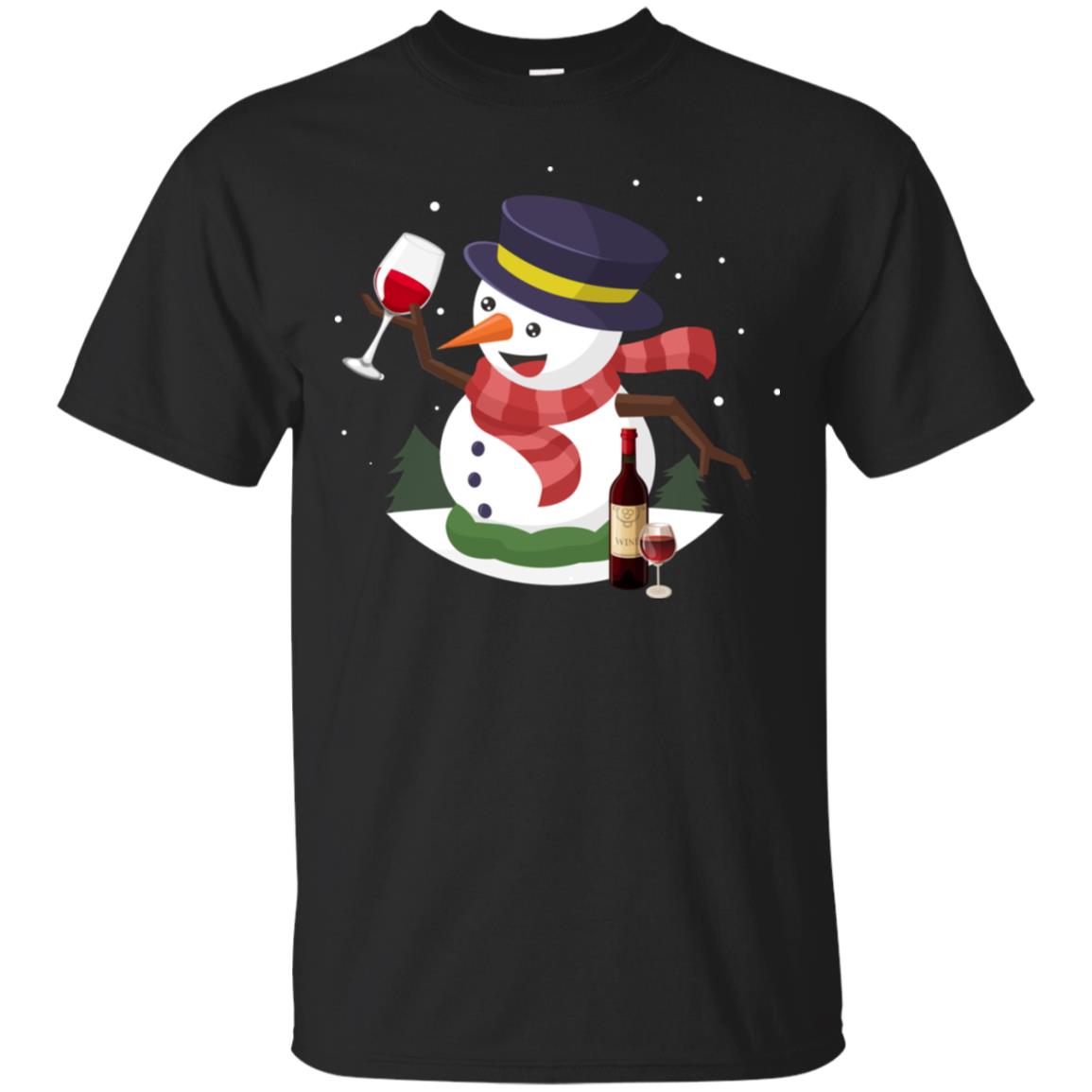 Snowman Cheer Up Wine Drinking Lovers Merry X-mas Gift Shirt Black