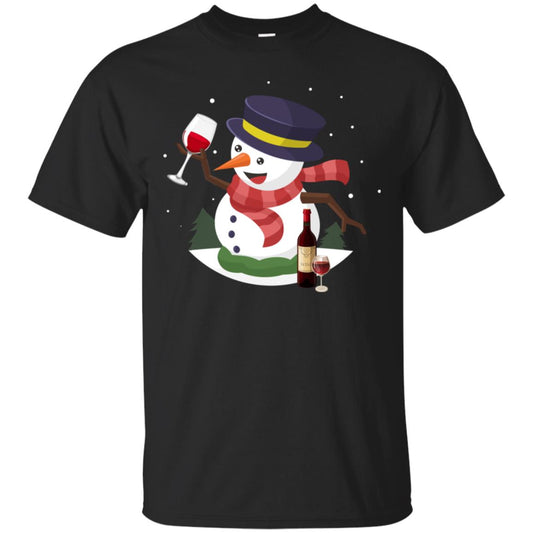 Snowman Cheer Up Wine Drinking Lovers Merry X-mas Gift Shirt Black