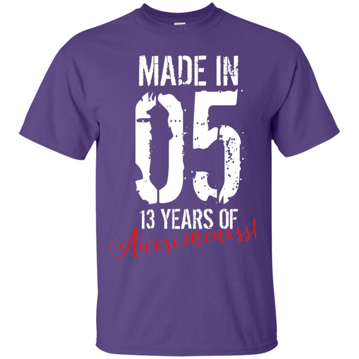 Made In 05 13 Years Of Awesomeness 13rd Birthday T-shirt Purple