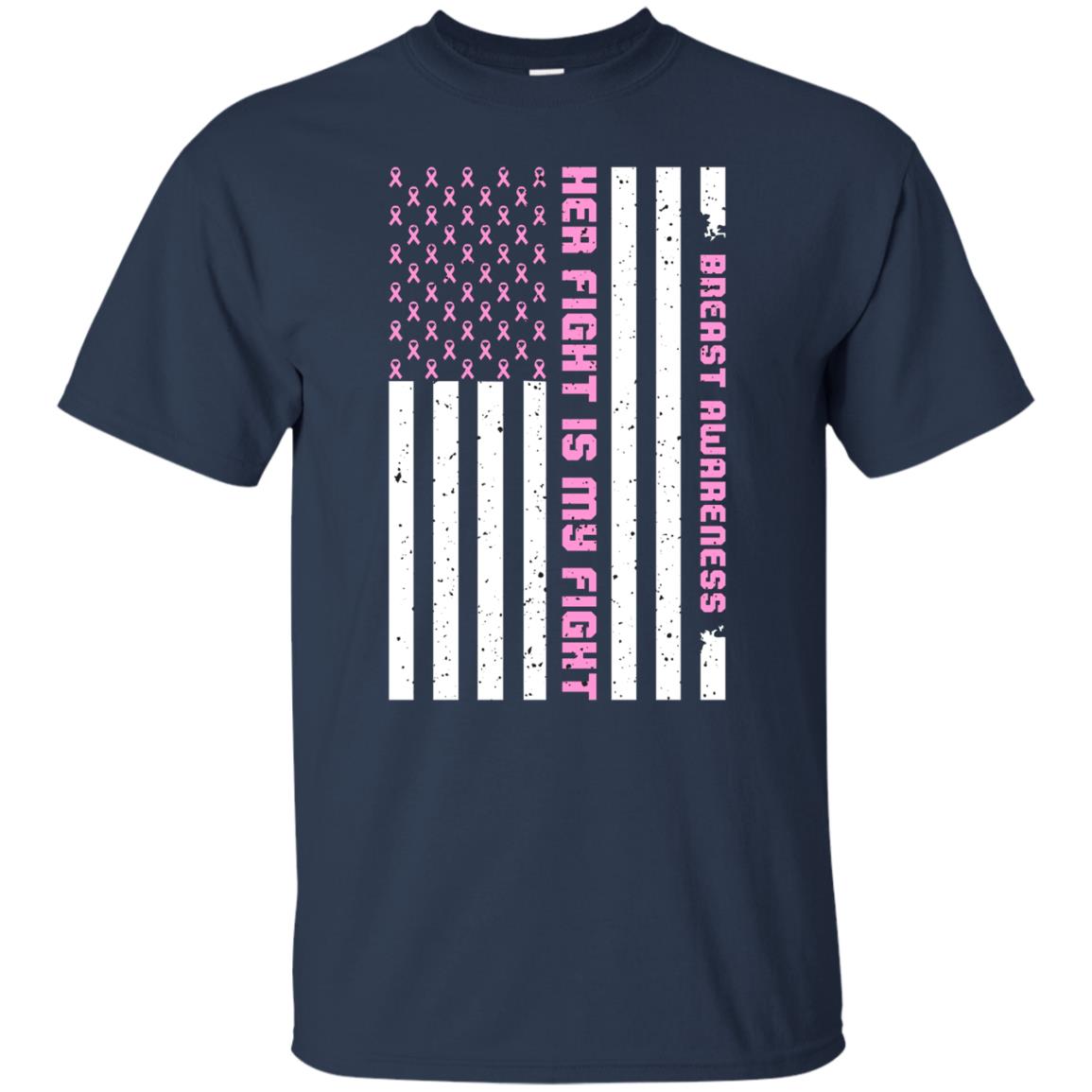 Breast Awareness His Fight Is My Fight Pink Ribbon Stars Flag Of Usa Shirt Navy