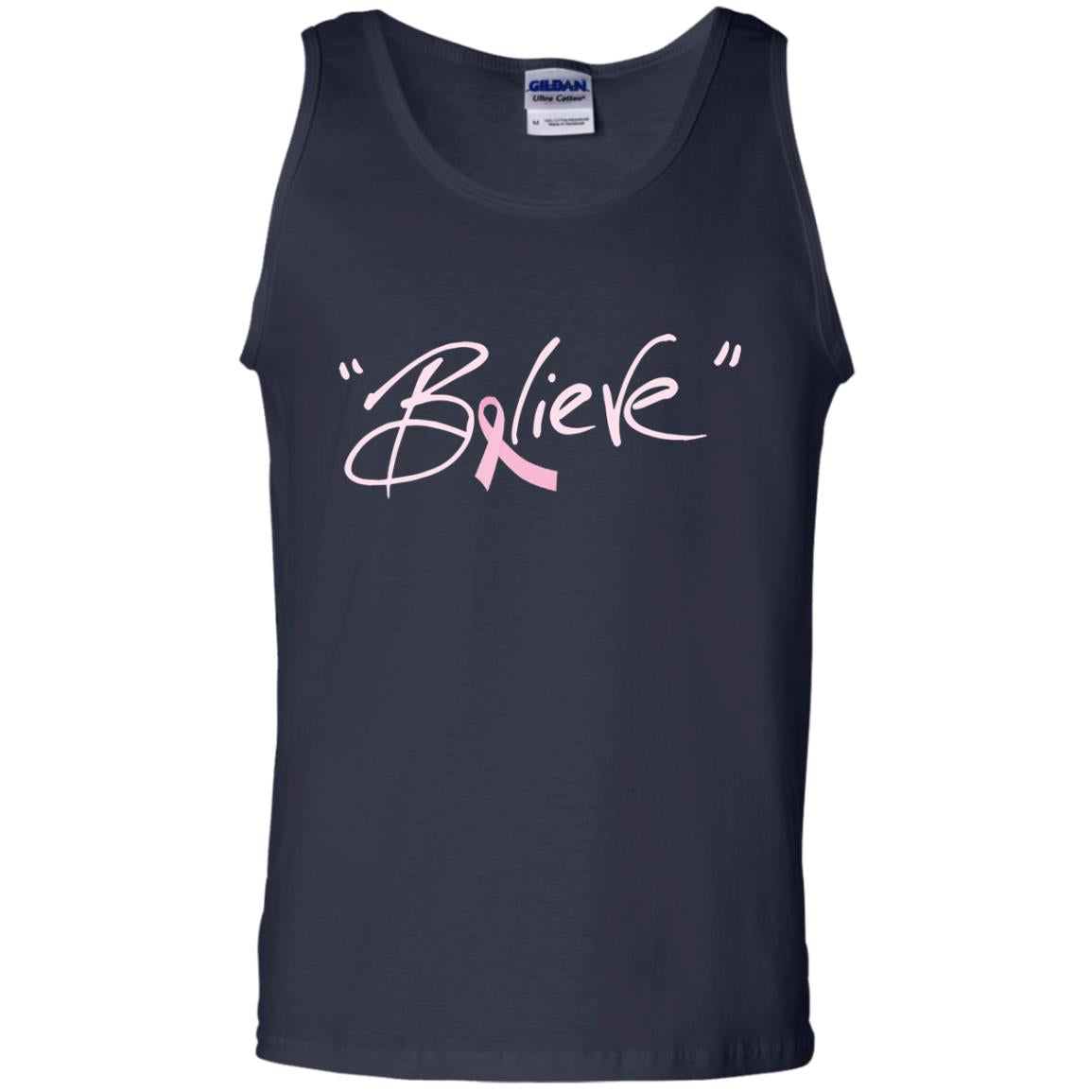 Breast Cancer Awareness Shirt Pink Ribbon Believe Navy