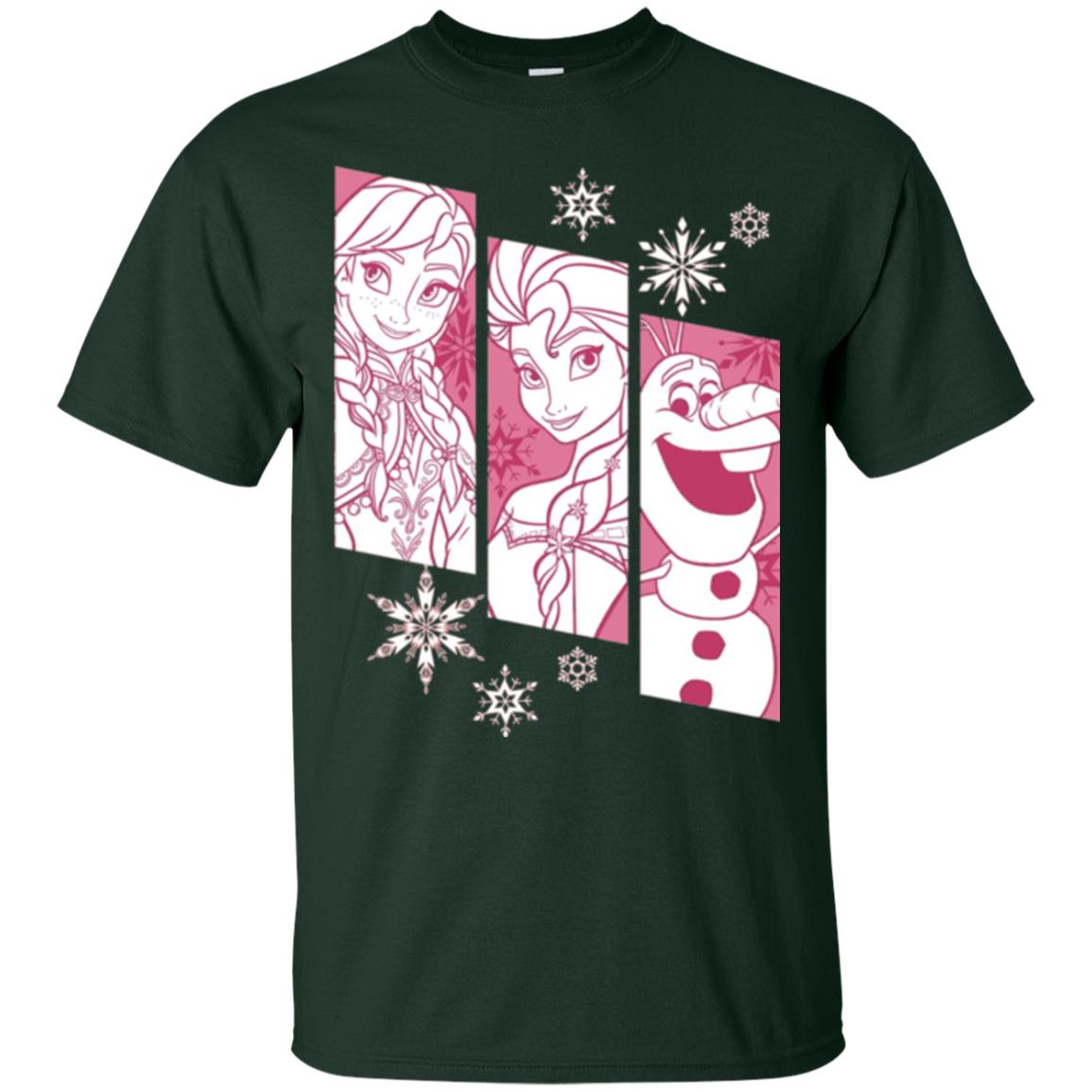 Frozen Anna Elsa Olaf Snowflake Panel Graphic T-shirt Forest Green