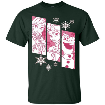 Frozen Anna Elsa Olaf Snowflake Panel Graphic T-shirt Forest Green