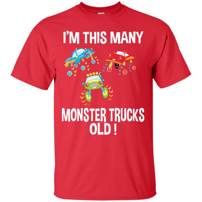 Birthday 3th Shirt Im This Many Monster Trucks Old Red