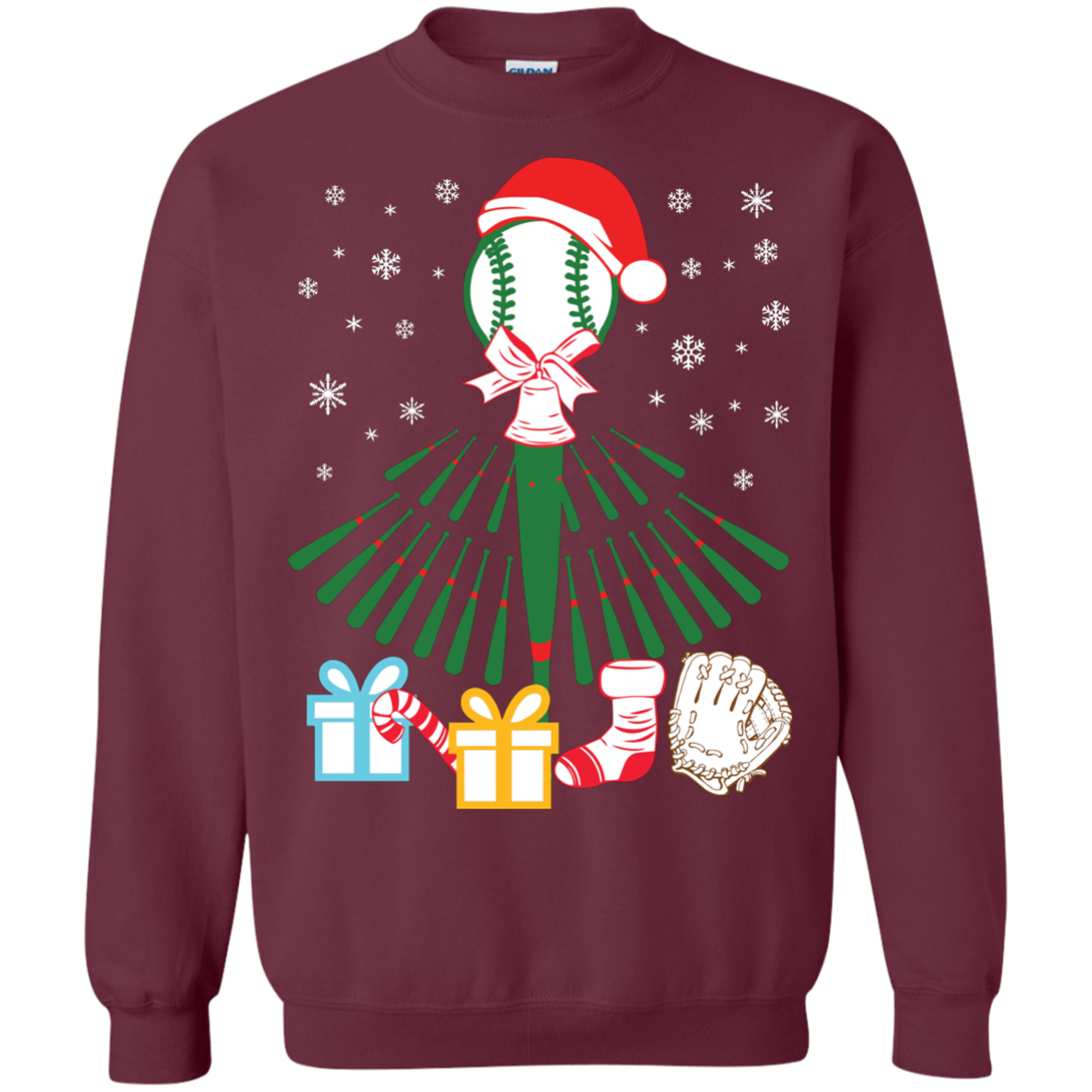 Baseball Christmas T-Shirt Maroon