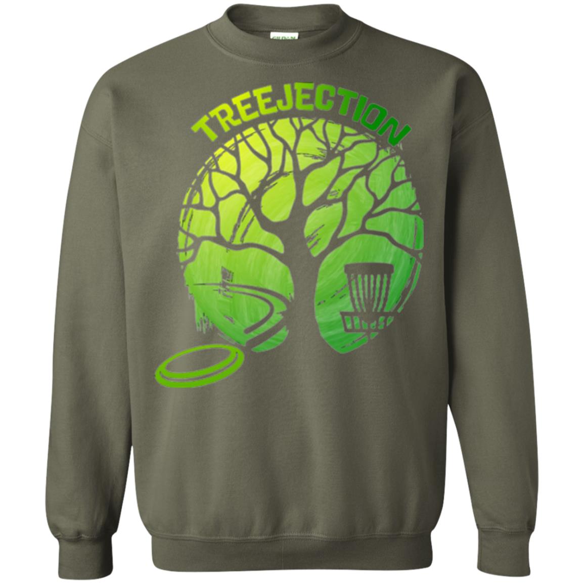 Funny Disc Golf T-shirt Treejection Military Green