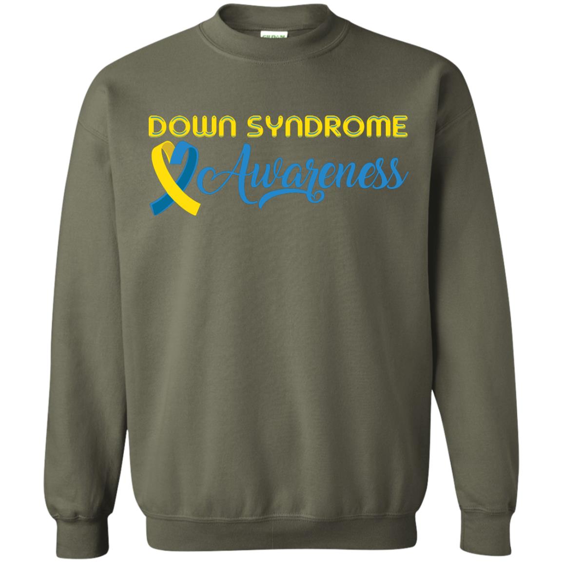 Yellow And Blue Ribbons Down Syndrome Awareness T-shirt Military Green