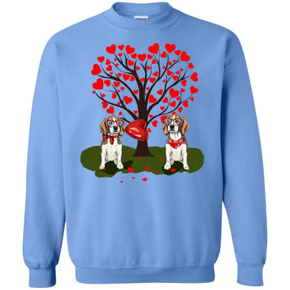 Valentine Beagle Couple Heart Tree Shirt Carolina Blue