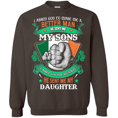 He Sent Me My Sons He Sent Me My Daughter Saint Patrick's Day Shirt For Dad Dark Chocolate