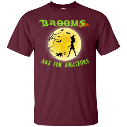 Brooms Are For Amateurs Witches Walk With Cat Funny Halloween Shirt Maroon