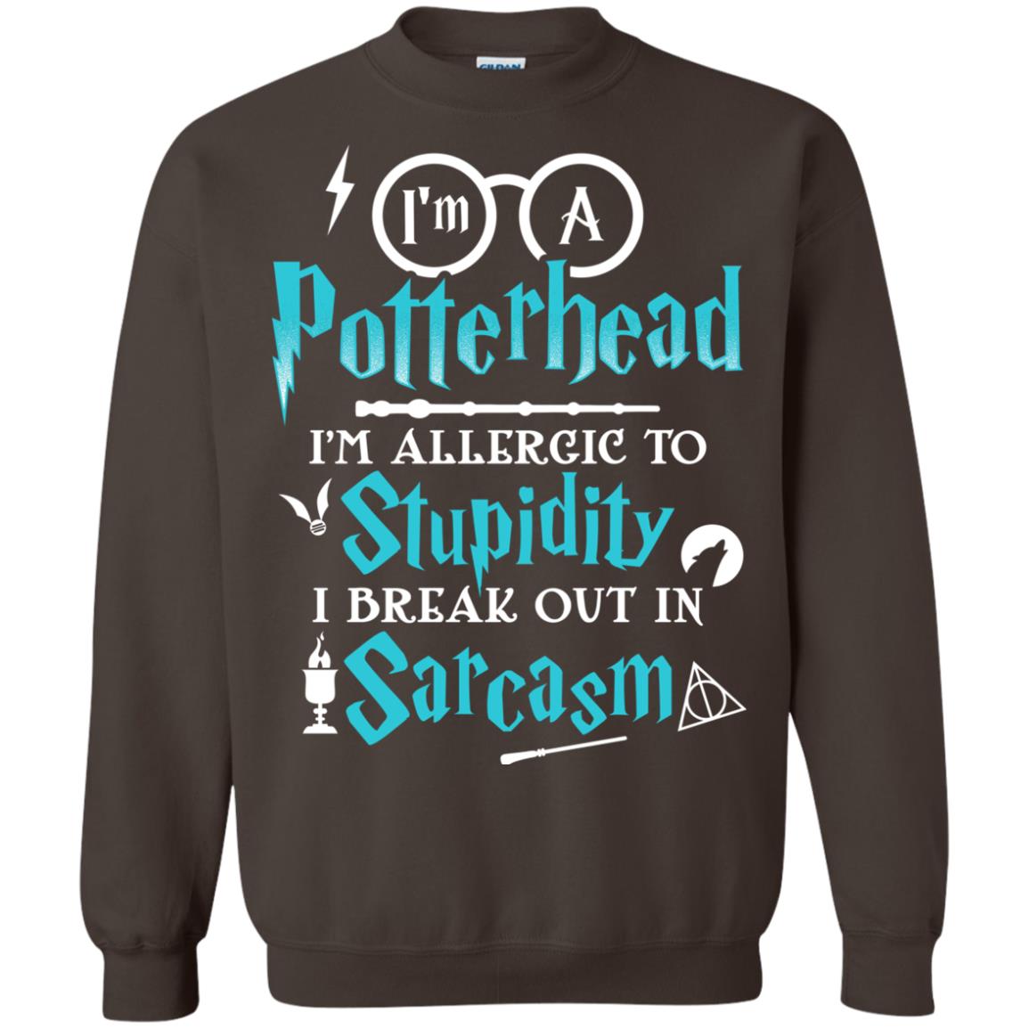 I_m A Potterhead I_m Allergic To Stupidity I Break Out In Sarcasm Harry Potter Fan T-shirt Dark Chocolate