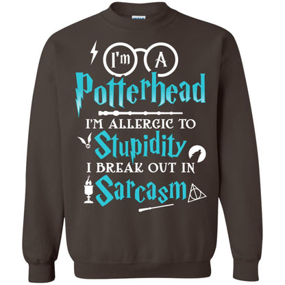 I_m A Potterhead I_m Allergic To Stupidity I Break Out In Sarcasm Harry Potter Fan T-shirt Dark Chocolate