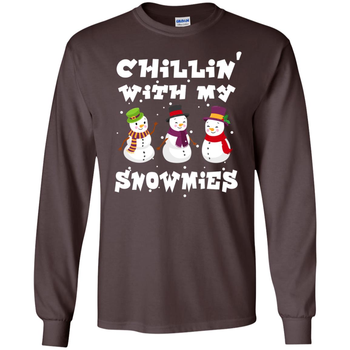 Chillin' With My Snowmie Snowman X-mas Gift Shirt For Mens Womens Kids Dark Chocolate