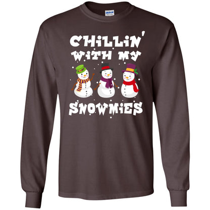 Chillin' With My Snowmie Snowman X-mas Gift Shirt For Mens Womens Kids Dark Chocolate