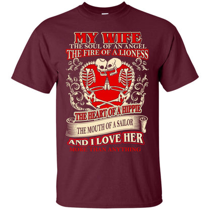 My Wife The Soul Of An Angel And I Love Her More Than Anything Husband Shirt Maroon