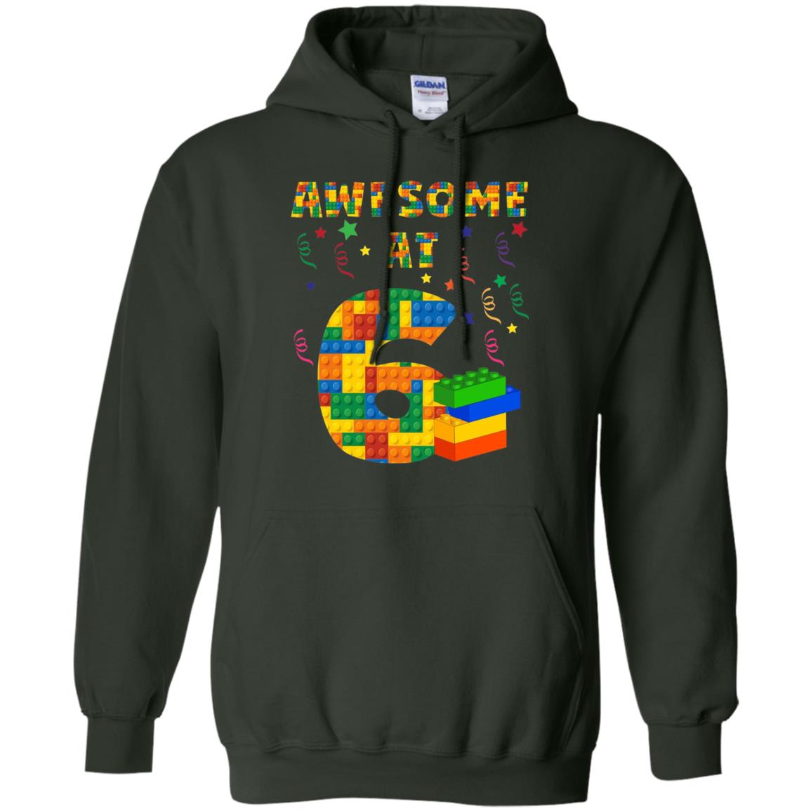 Awesome At 6 Age 6 Six Blocks Bricks Theme Shirt Forest Green