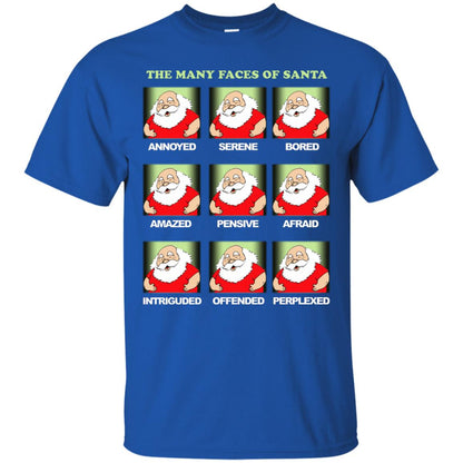 The Many Faces Of Santa Humor X-mas Gift Shirt Royal