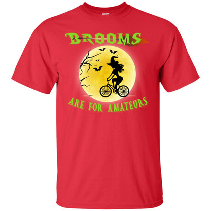 Brooms Are For Amateurs Witches Ride A Bicycle Funny Halloween Shirt Red