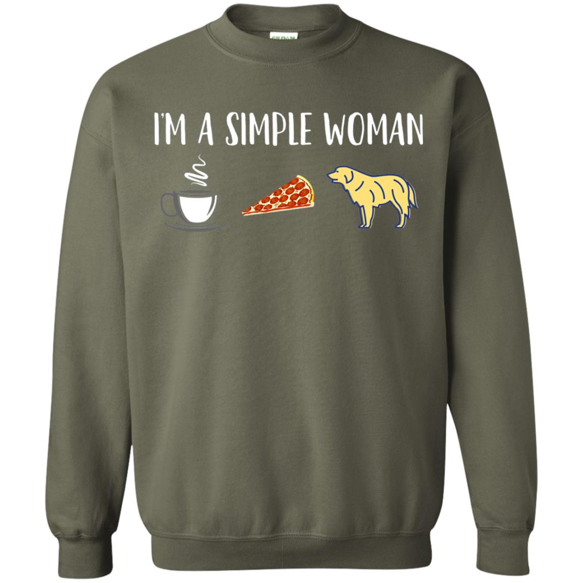 Im A Simple Woman Coffee Pizza Golden Retriever Lover Shirt Military Green