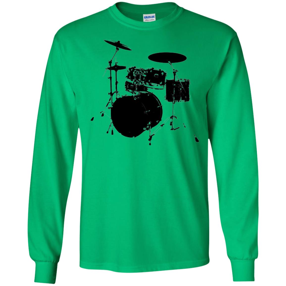 Drum Lovers T-shirt Drum Kit Stencil Print Irish Green