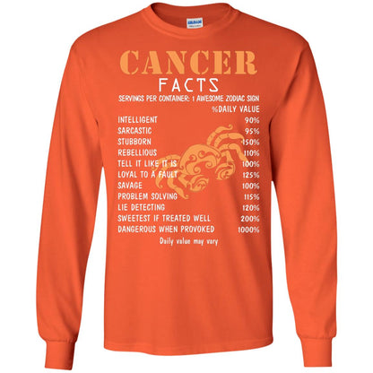 Cancer Facts 1 Awesome Zodiac Sign Gift Shirt For Cancer Horoscope Orange