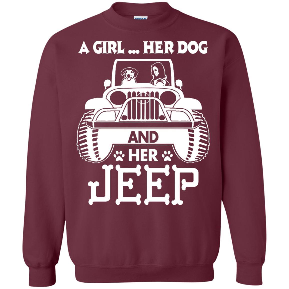 Dog Lover T-shirt A Girl Her Dog And Her Jeep Maroon