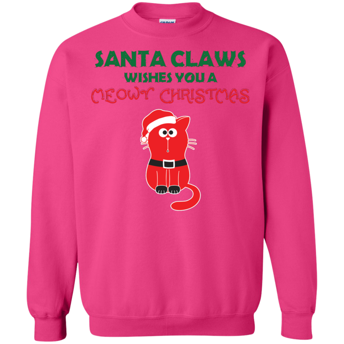 Christmas T-shirt Santa Claws Wishes You A Meowy Christmas Heliconia