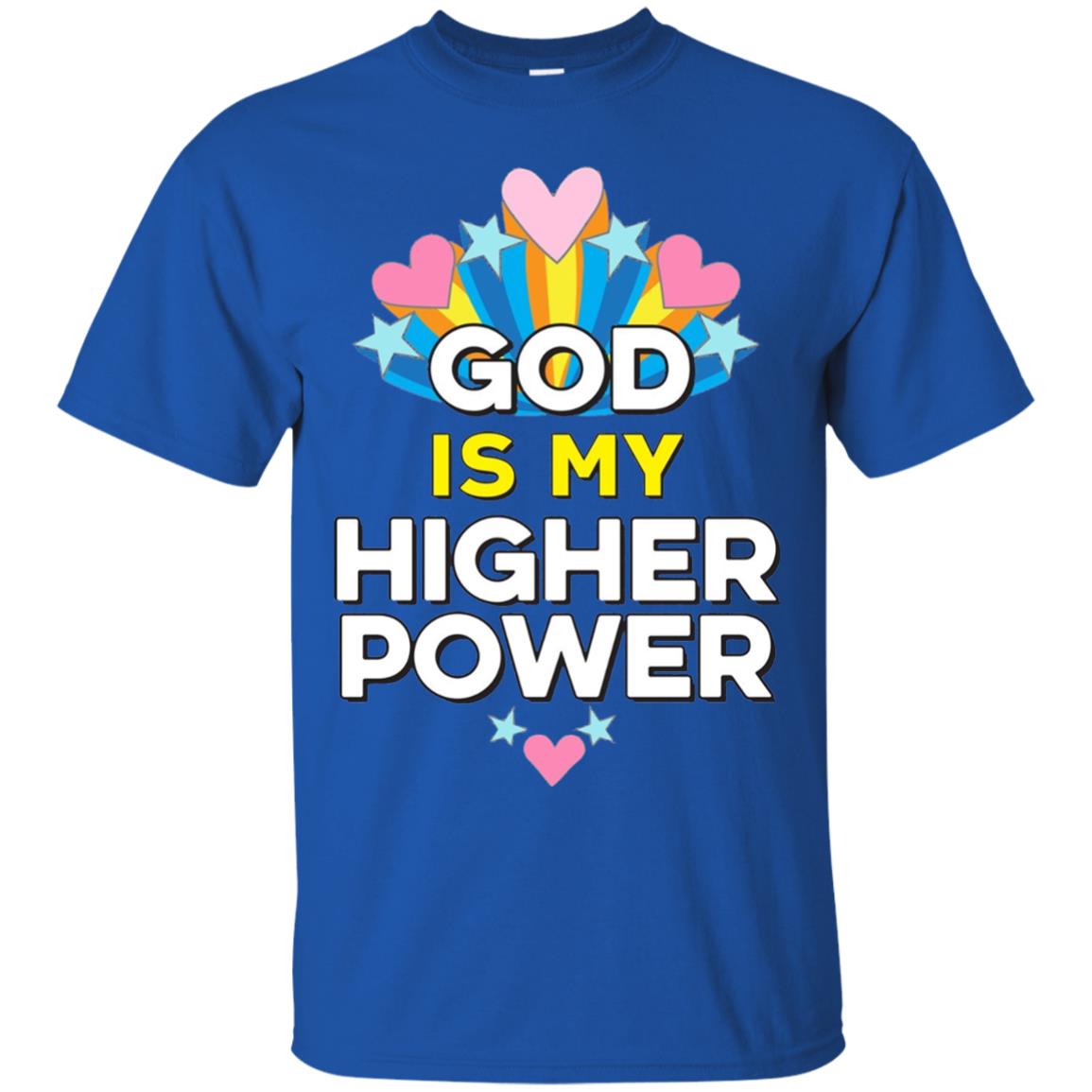 Funny Christian T-shirt God Is My Higher Power Hearts Stars Royal