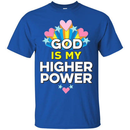 Funny Christian T-shirt God Is My Higher Power Hearts Stars Royal