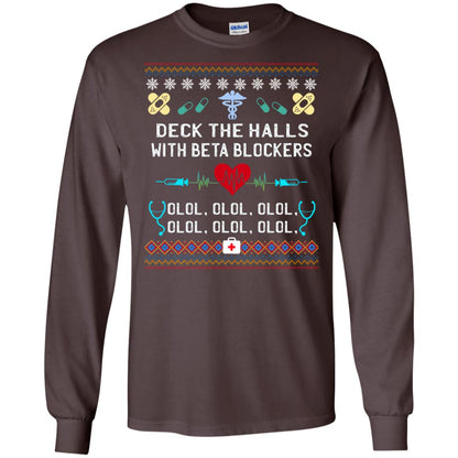 Deck The Halls With Beta Blockers Nursing X-mas Quote Shirt Dark Chocolate