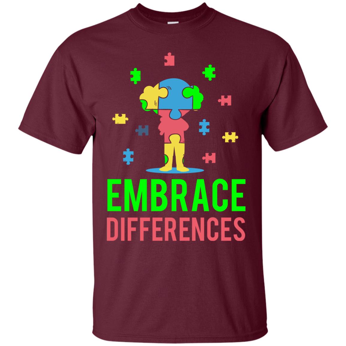 Autism Awareness T-shirt Embrace Differences Maroon