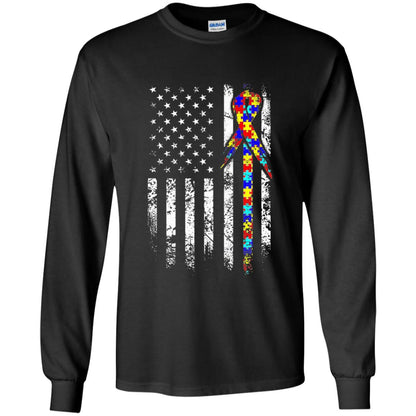 American Flag Distressed Autism Awareness T-shirt Black