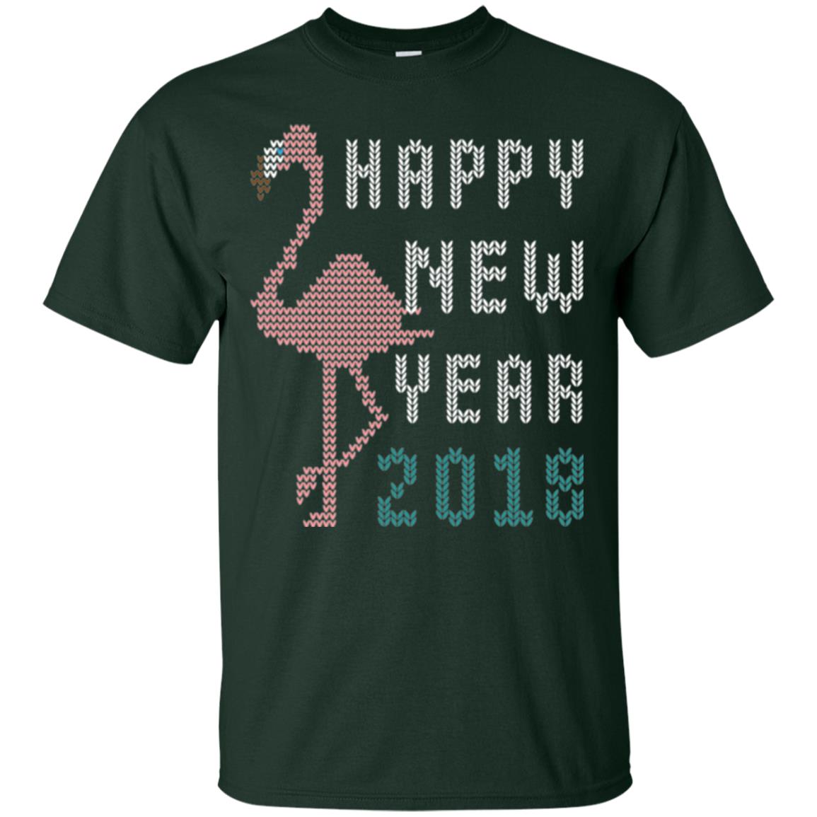Happy New Year 2018 T-shirt Pink Flamingo Forest Green