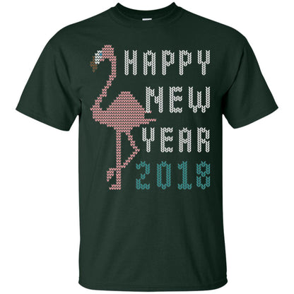 Happy New Year 2018 T-shirt Pink Flamingo Forest Green