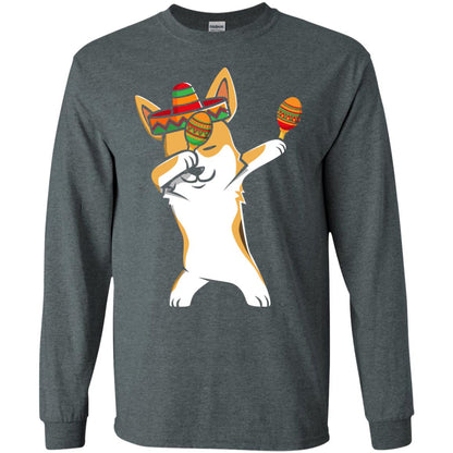 Dabbing Corgi Funny Cinco De Mayo T-shirt Dark Heather