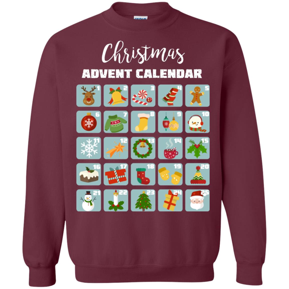 Christmas Calendar December 2018 Gift Shirt Maroon