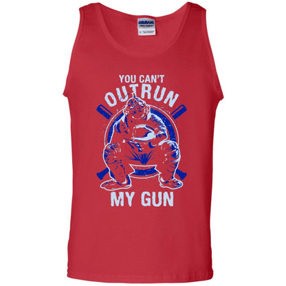 You Cant Outrun My Gun Baseball Catcher Shirt Red