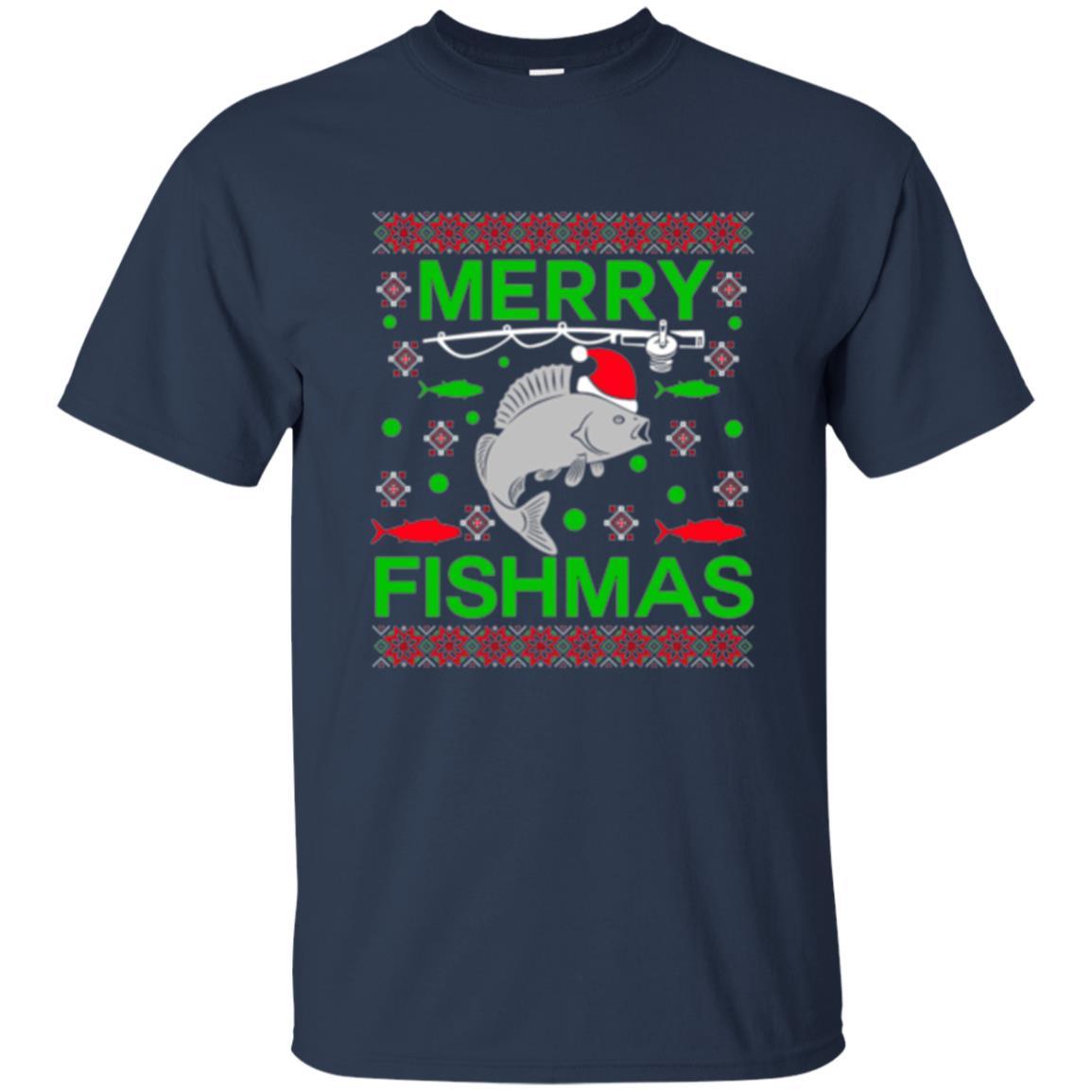 Christmas T-shirt Merry Fishmas Merry Christmas Fisherman Navy