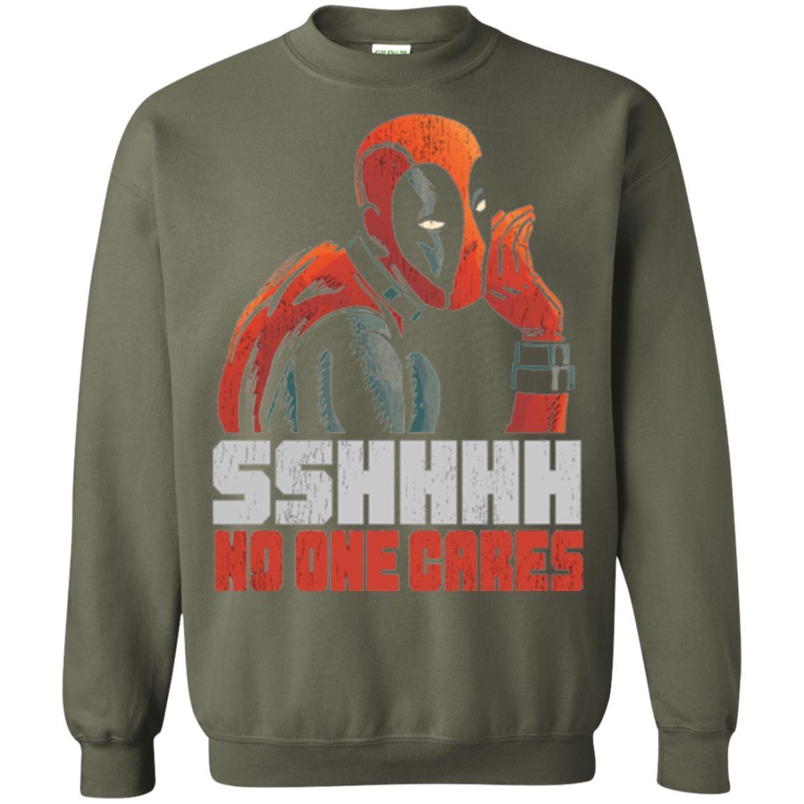 Marvel Deadpool T-shirt Sshhhh No One Cares Whisper Graphic Military Green