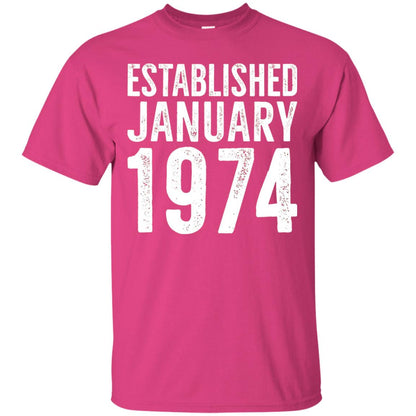 Established January 1974 43rd Birthday T-shirt Heliconia