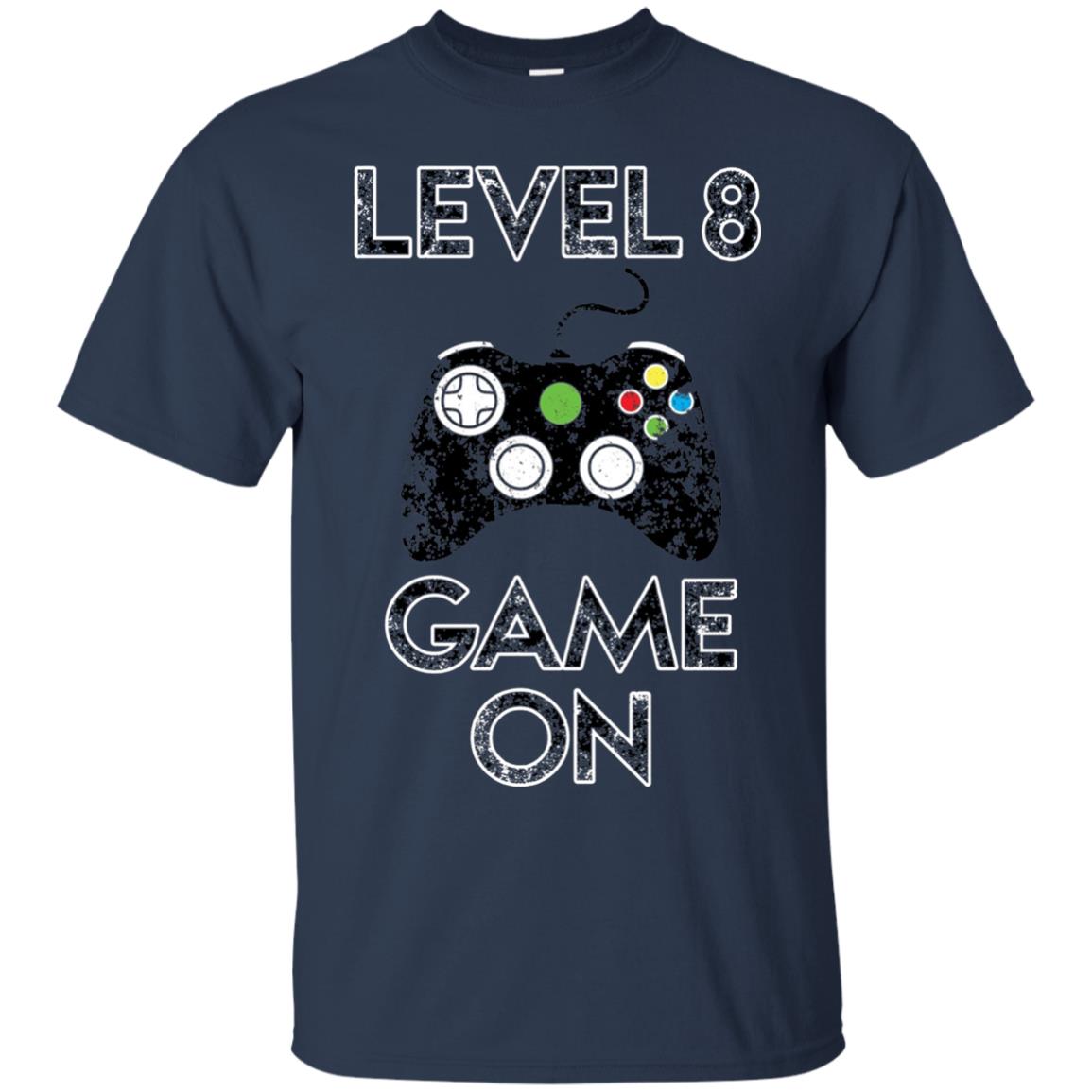 Level 8 Game On 8th Birthday Gift T-shirt Navy