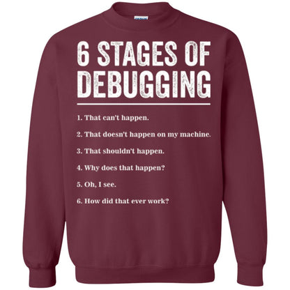 Programmer T-shirt 6 Stages Of Debugging Maroon