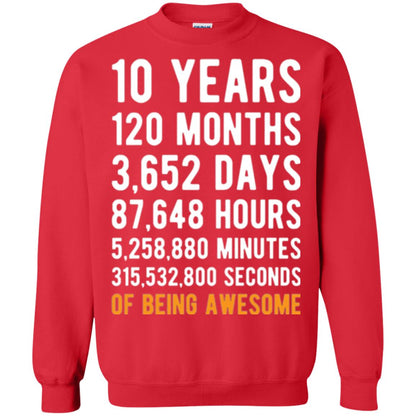 Birthday T-shirt 10 Years Old Of Being Awesome Red