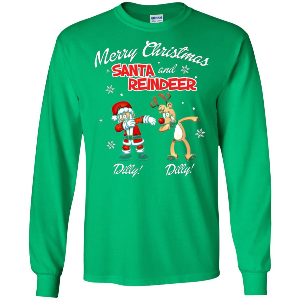 Christmas T-shirt Merry Christmas Santa And Reindeer Dilly Dilly Irish Green