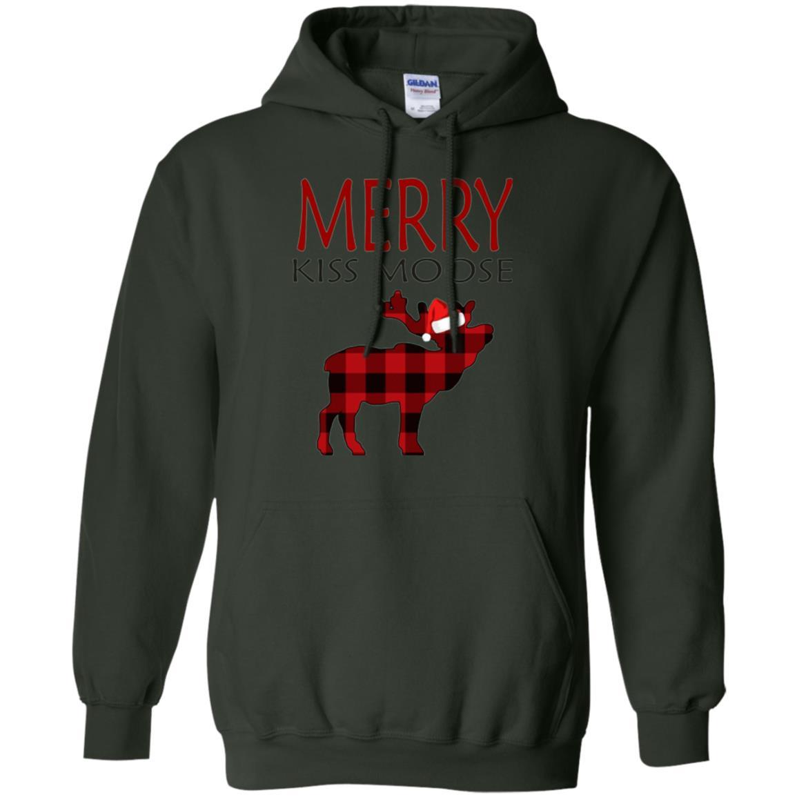 Christmas T-shirt Reindeer Plaid Moose Merry Kiss Moose Forest Green